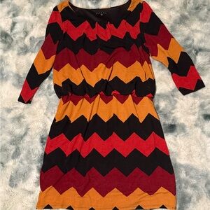 Tiana B. Chevron Long Sleeve Dress - Red, Black, Gold